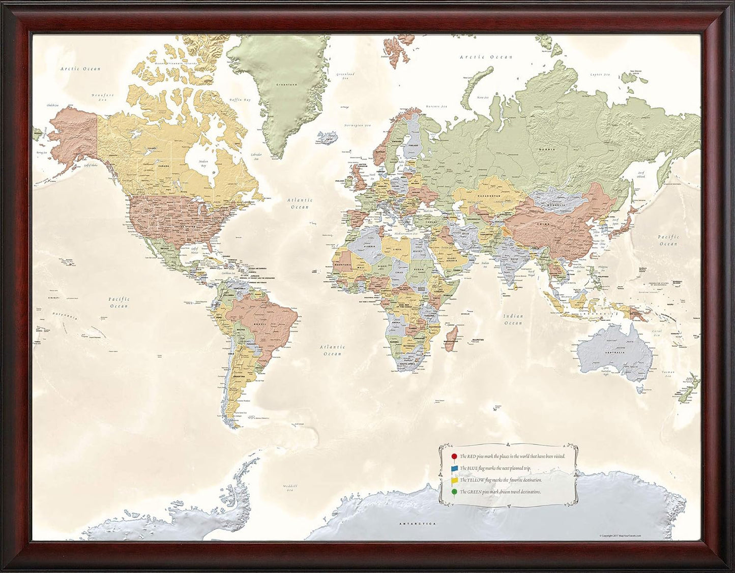 Map Your Travels World Travel Map Framed- 33 inches x 21 inches