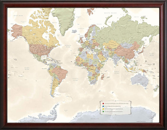 Map Your Travels World Travel Map Framed- 33 inches x 21 inches