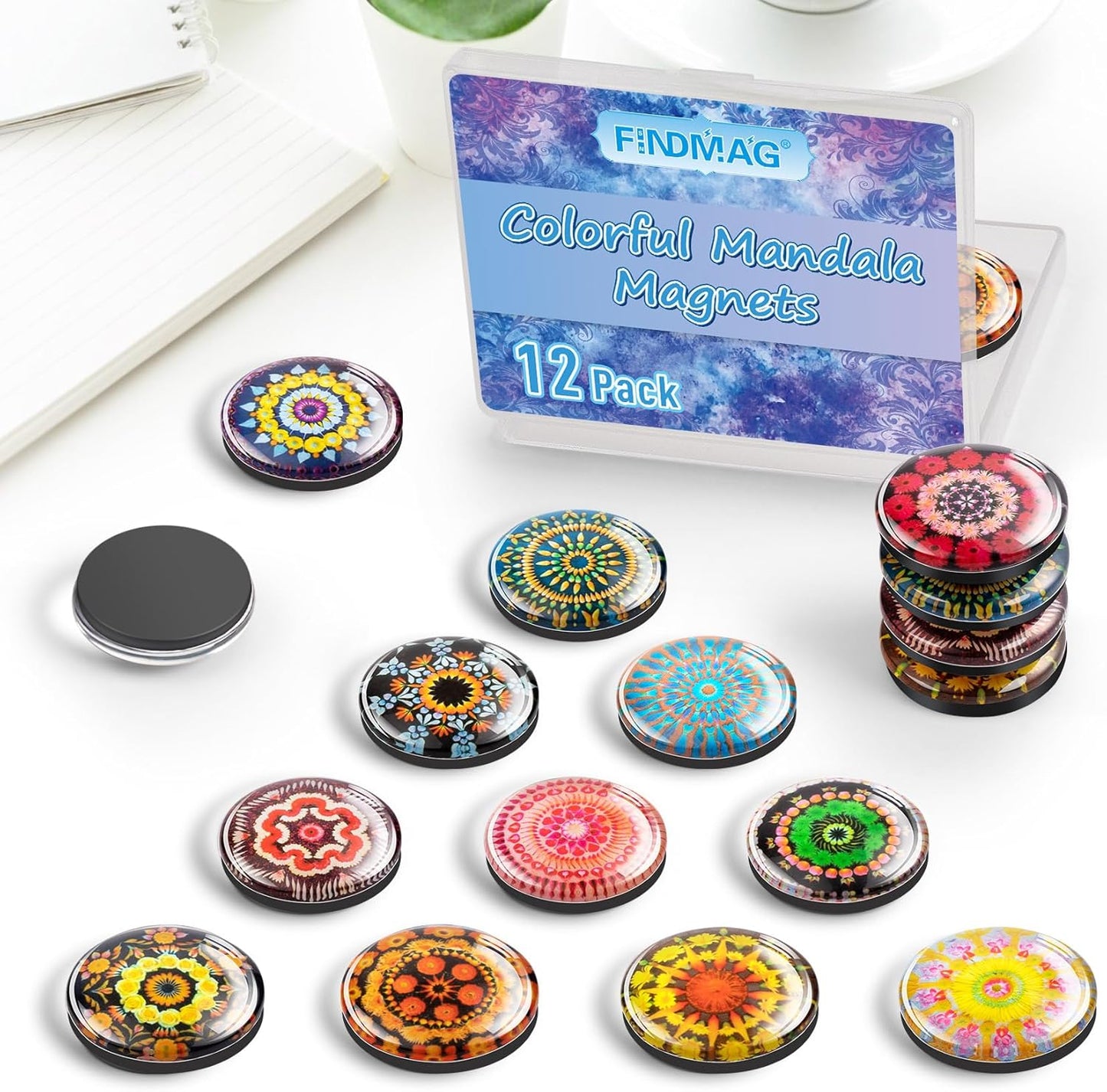 FINDMAG 12 Pcs Cute Fridge Magnets, Strong Refrigerator Magnets, Glass Refrigerator Magnets for Whiteboard, Kitchen, Locker Accessories, Home and Gift