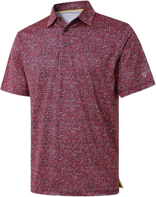 Golf Shirts for Men Dry Fit Short Sleeve Print Performance Moisture Wicking Polo Shirt