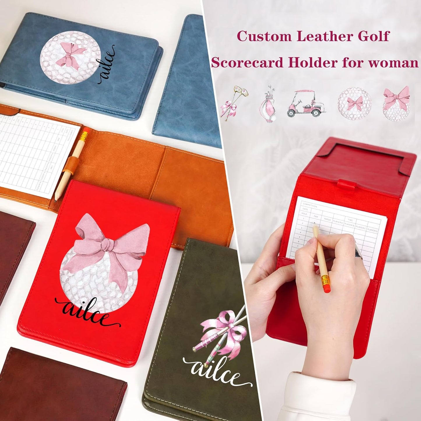 Personalized Leather Golf Scorecard Holder Customize Name Golf Yardage Book Cover Accessories Father Day Christmas Birthday Gifts for Men Women