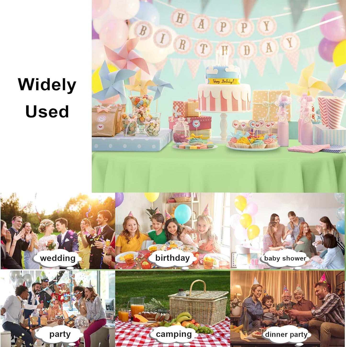 3 Pack Round Disposable Sage Green Tablecloth, Sage Green Plastic Table Cloths for Parties Disposable, 84x84 in Waterproof Camping Tablecloth for Birthday Party Baby Shower Picnic School