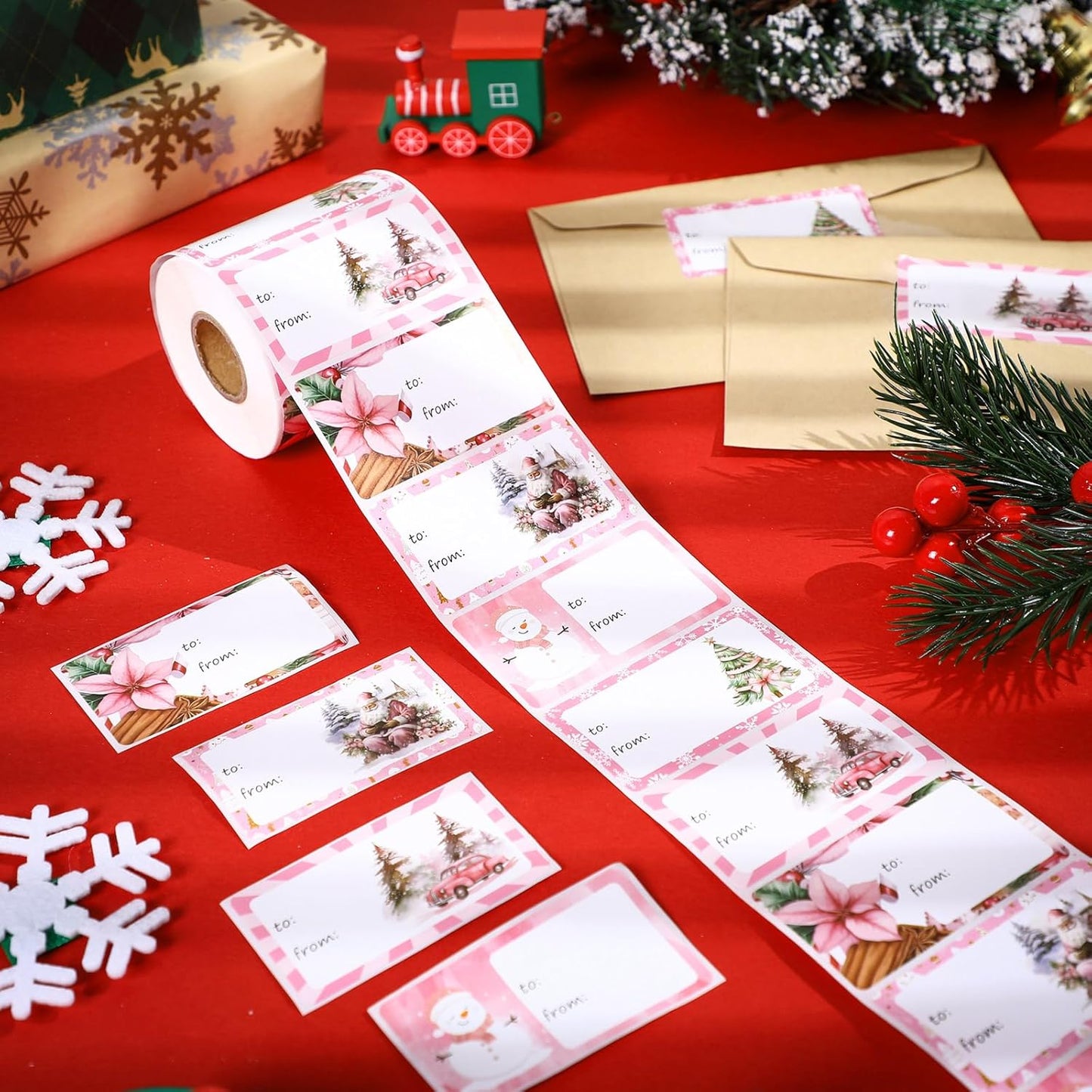 Outus 500 Pieces Christmas Tags Self Adhesive Gift Tags for Xmas Presents Christmas Name Labels Stickers for Wrapping Paper Festival Birthday Holiday Decor(Sweet Style,2.76 x 1.57 Inch)