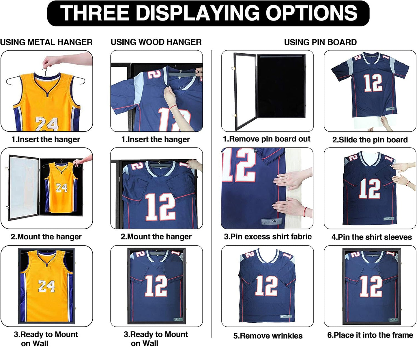 IHEIPYE Jersey Display Frame Case Lockable, Large Sport Jersey Shadow Box with 98% UV Protection Acrylic and Hanger for Baseball Basketball Football Soccer Hockey Shirt and Uniform,Black