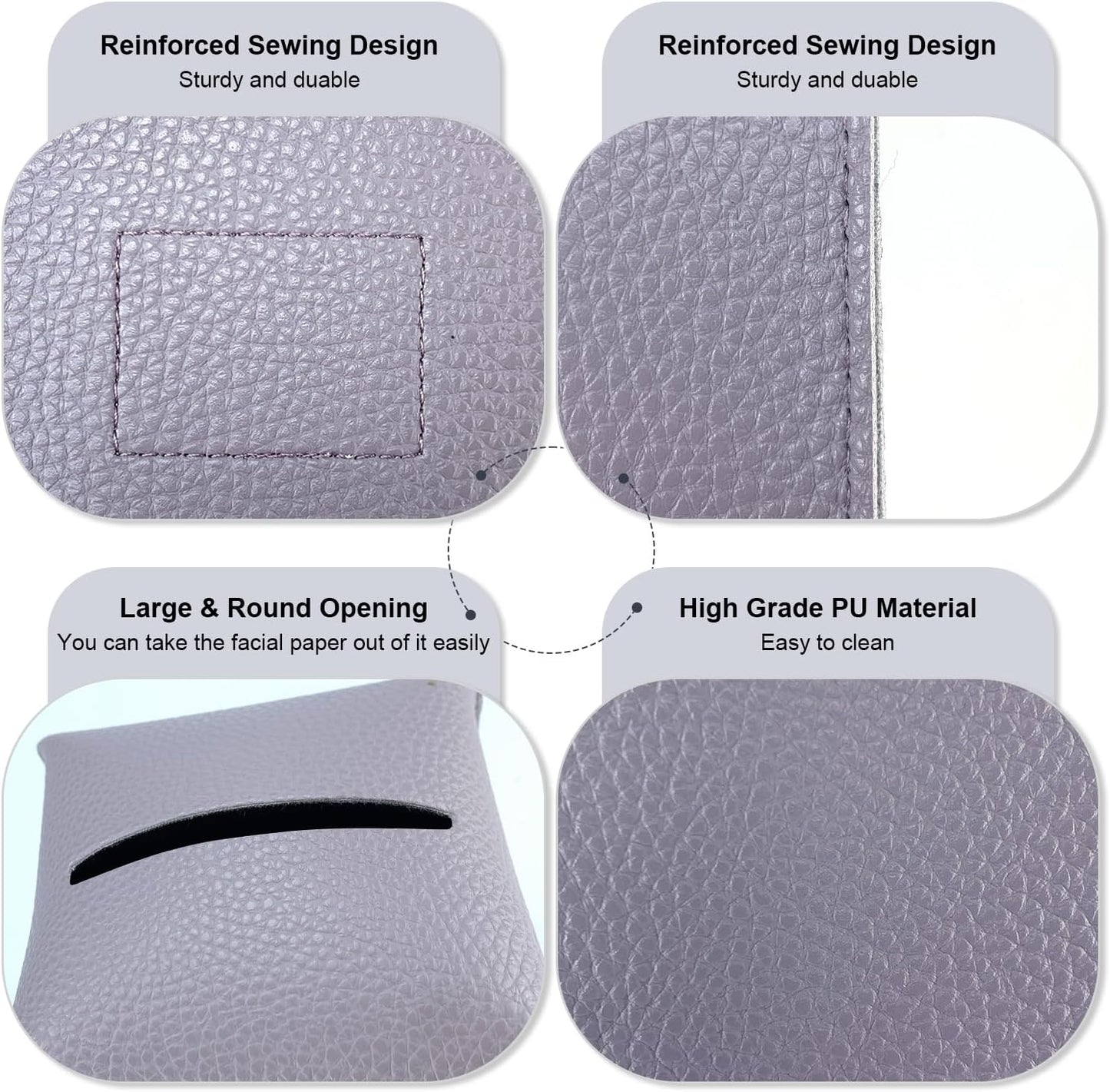 Tissue Box Cover 5X5X5'' PU Leather Tissue Holder Square Tissue Cube Box Organizer for Bathroom Vanity Countertop, Car, Night Stands, Office, Home, Kitchen (2Pack, Light Bray Purple)