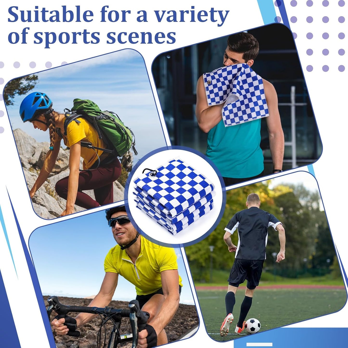 12 Pcs Golf Towels Bulk for Bags Microfiber Waffle Pattern Golf Towel with Clip 16'' x 16'', Ultra Absorbent Quick-Dry, Mini Tournament Yoga Fitness Men's Gifts(Sapphire Blue)