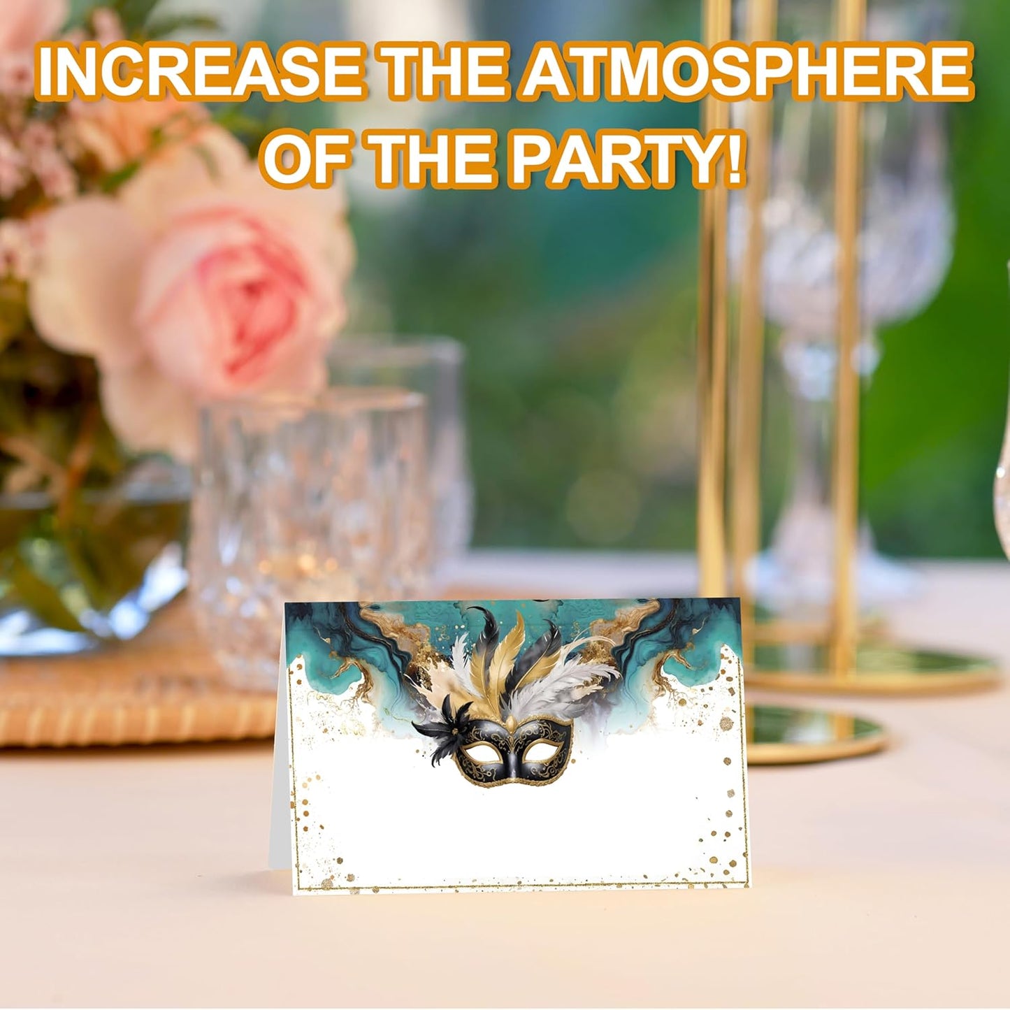 Masquerade Place Cards, Masquerade Party Table Place Cards For Table Setting, Mask Party Name Cards For Birthday Bridal Shower Dinner Wedding, 25 Cards Included -09