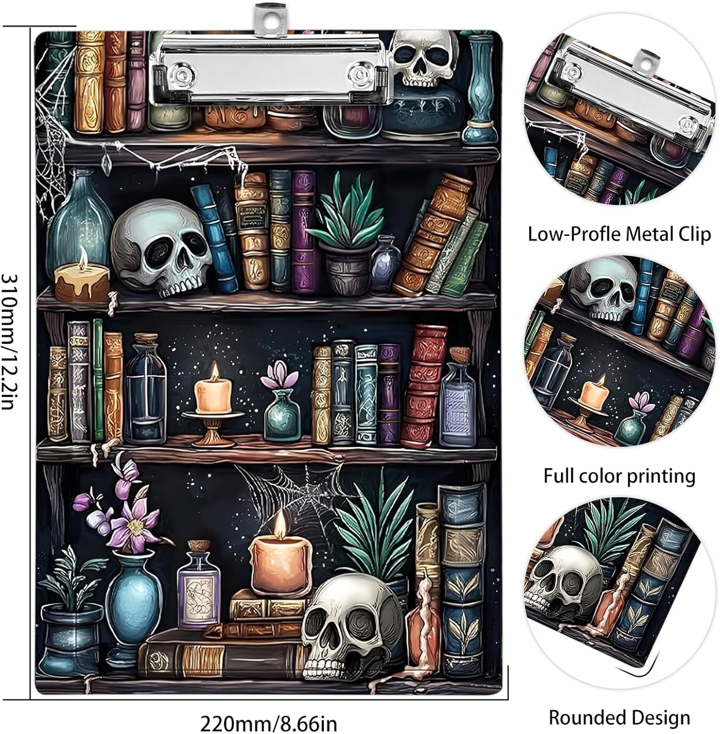 Plastic A4 Clipboards, Cute Fashion Clipboard Decorative, 12.2" x 8.7" Standard A4 Size Clipboards, Plastic Acrylic Clipboard for Teacher, Social Worker, Students,Women, Office Supplies (Bookshelf)