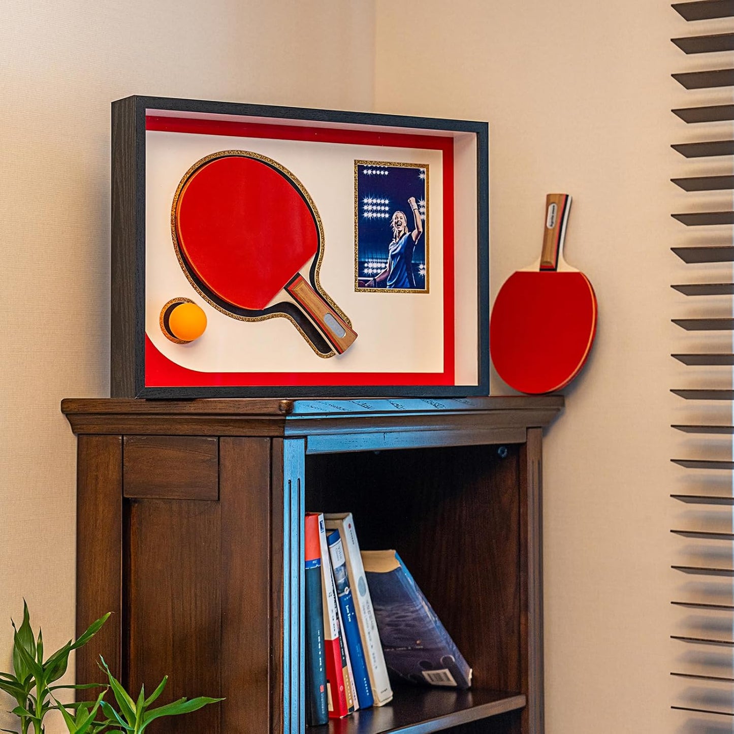 12x17 Black Table Tennis Racket Shadow Box Frame – Ping Pong Paddle Display Case with Photo Slot, Sports Memorabilia Display for Wall Decor & Collectors (Racket & Ball Not Included)