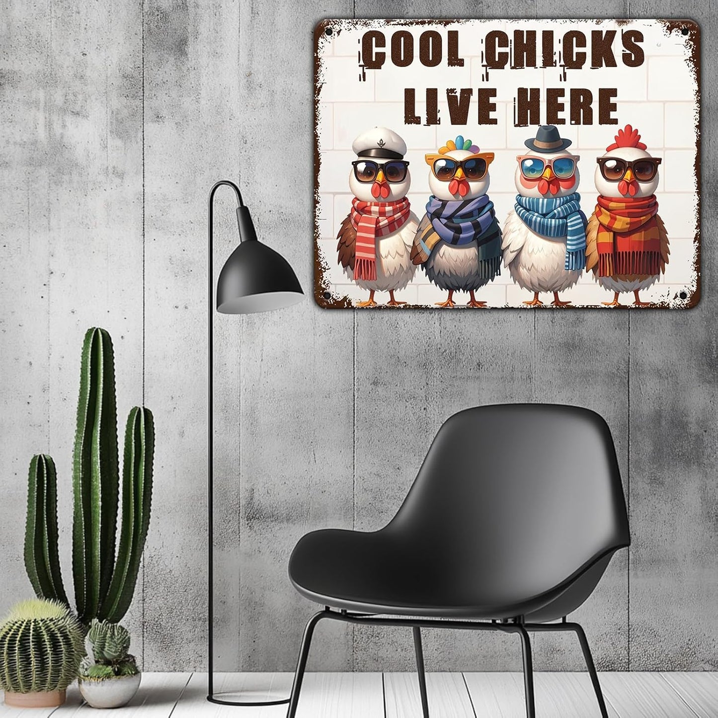 Funny Cool Chicks Live Here Tin Sign Plaque Metal Poster 12x8 Inch Home Kitchen Garden Restaurant Farm Wall Decor