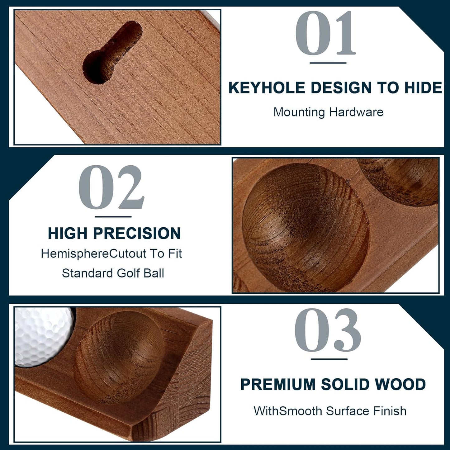 1 Pack Wooden Golf Ball Display Case 6 Standard Size Wall Mount Golf Ball Stand Holder Display for Collector Sport Memorabilia Accessories Gift (Walnut Color)