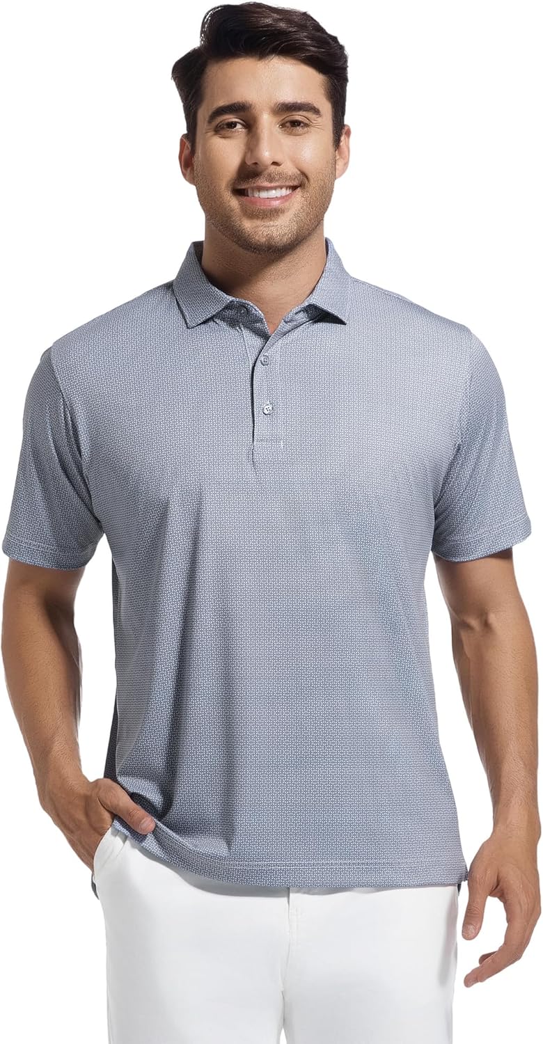 Alex Vando Mens Golf Shirt Moisture Wicking Classic Print Golf Shirts for Men