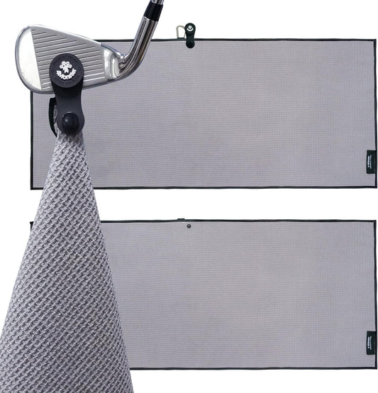 4Monster Golf Towels 2-Pack with Detachable Magnet and Portable Pouch, Quick-Dry Microfiber Golf Towel Set for Golf Bags,Custom Towel Gifts for Men or Women (2, Grey)