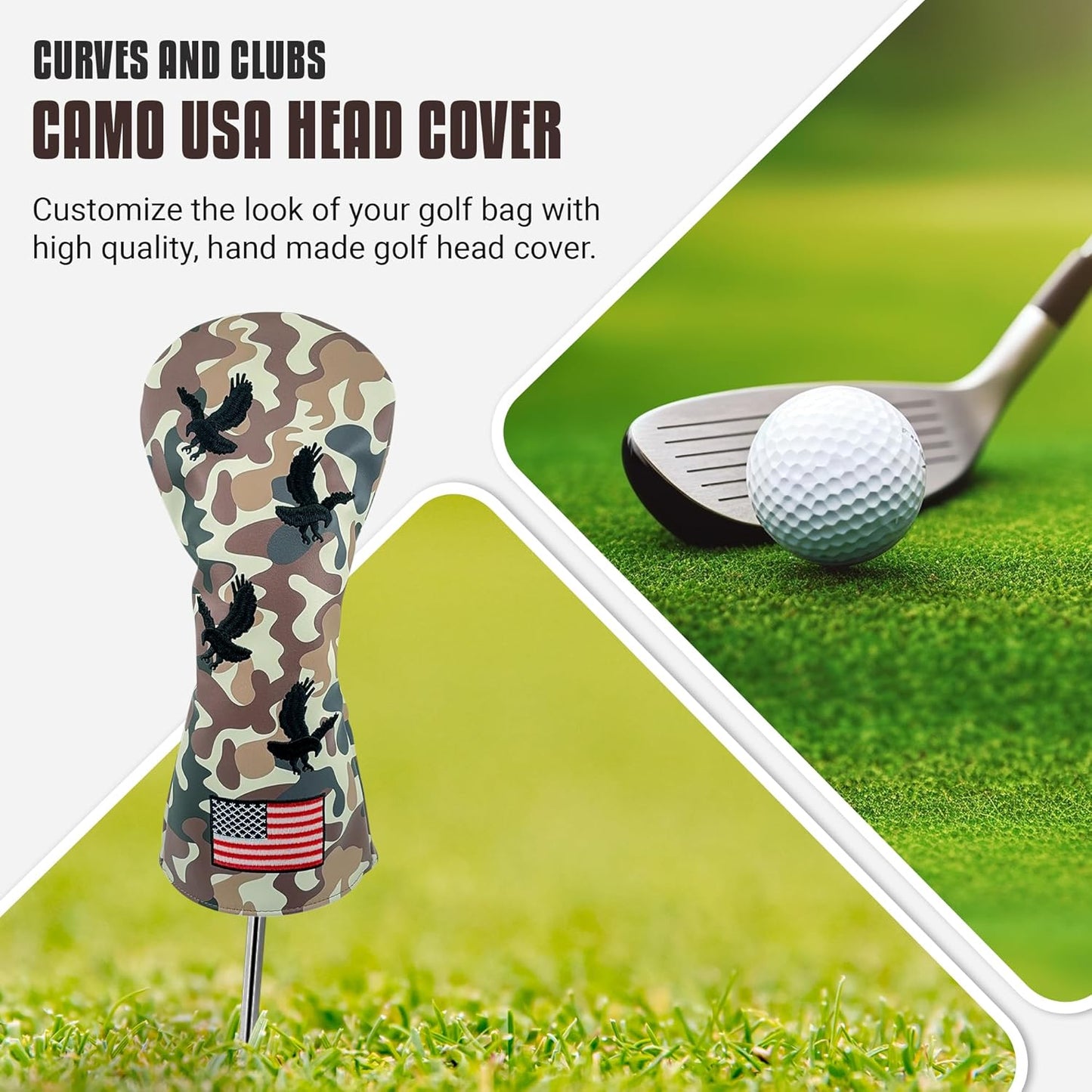Camo USA Bald Eagle Golf Headcover – Camo Driver Headcover – Golf Driver Head Covers – Funny & Durable Golf Head Covers -Golf Head Covers USA