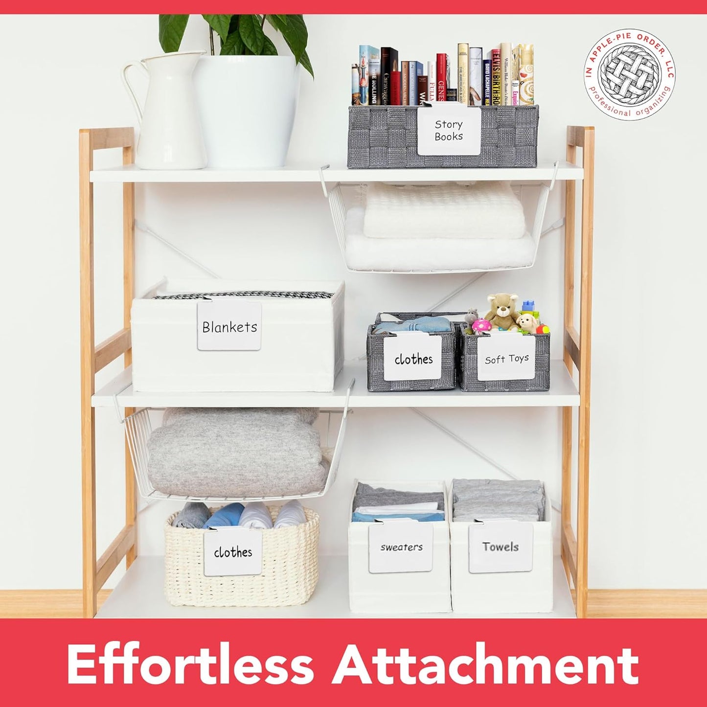 Labels for Storage Bins | Metal Storage Bin Clips (2.5” x 3.5”) - Set of 8 Basket Clip On Tags for Storage Bins w/Non-Slip Grip Pads & Dry Erase Marker - Removable Bin Labels for Storage Baskets