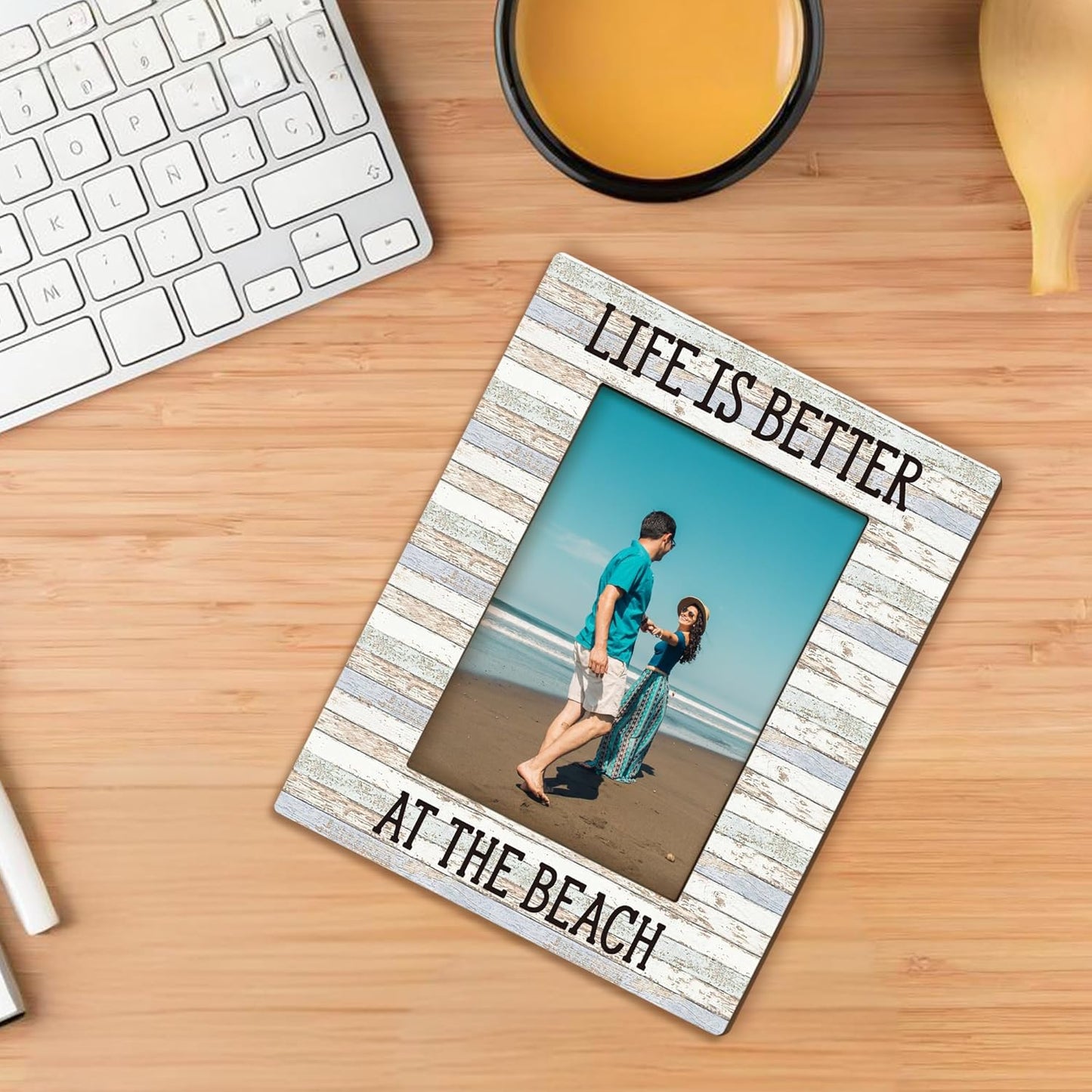 Beach Picture Frame 5x7, Coastal Photo Frame, BeachVocation Gifts for Women men BeachLovers, Life is Better at The Beach Holiday Wooden Picture Photo Frames for BeachHouse Desk Home Room Decor