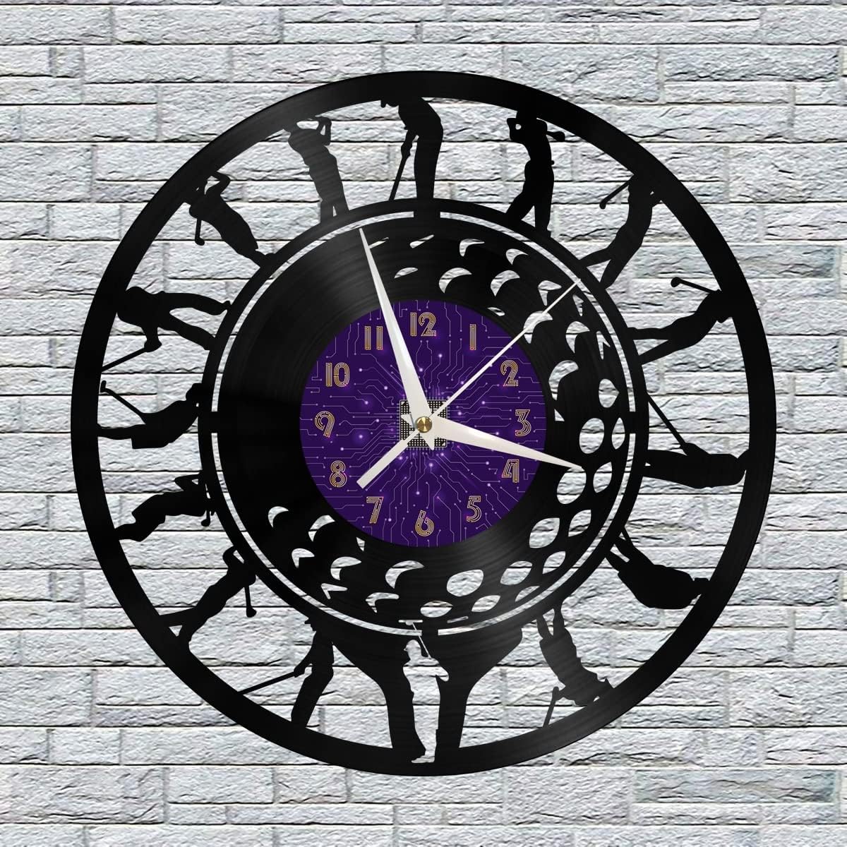Generic Golf 2 Decoration Vinyl Wall Clock, Vinyl Record Clock Wall Art Silent & Non-Ticking(12 inchs P), without LED, Purple
