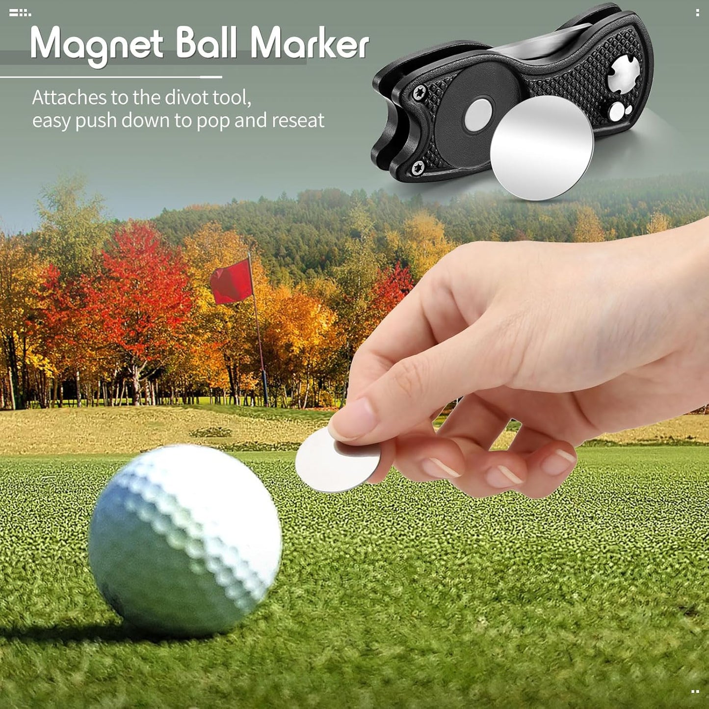 Skylety 4 Pcs Golf Divot Repair Tool Metal Foldable Golf Divot Tool with Magnetic Pop-up Button Ball Marker Stainless Steel Switchblade for Golfers Prizes