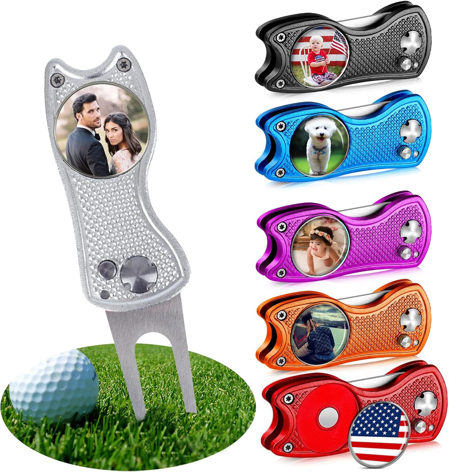 xrlsg Custom Golf Ball Marker and Hat Clip 1 Set, Magnetic Hat Clip with Your Personalized Photo Logo for Golfers, Boyfriend