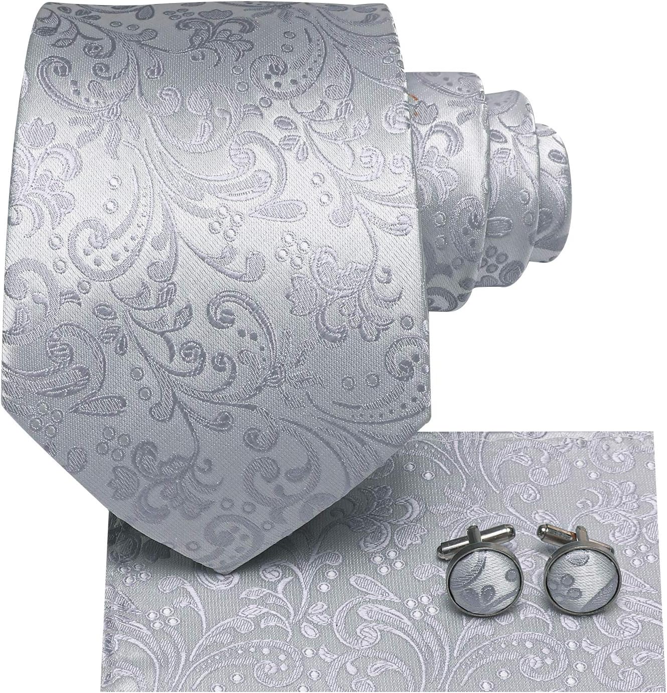 Hi-Tie Men 63inches Tie Set Extra Long Necktie Paisley Tie Pocket Suqare Cufflinks Big and Tall Men Tie