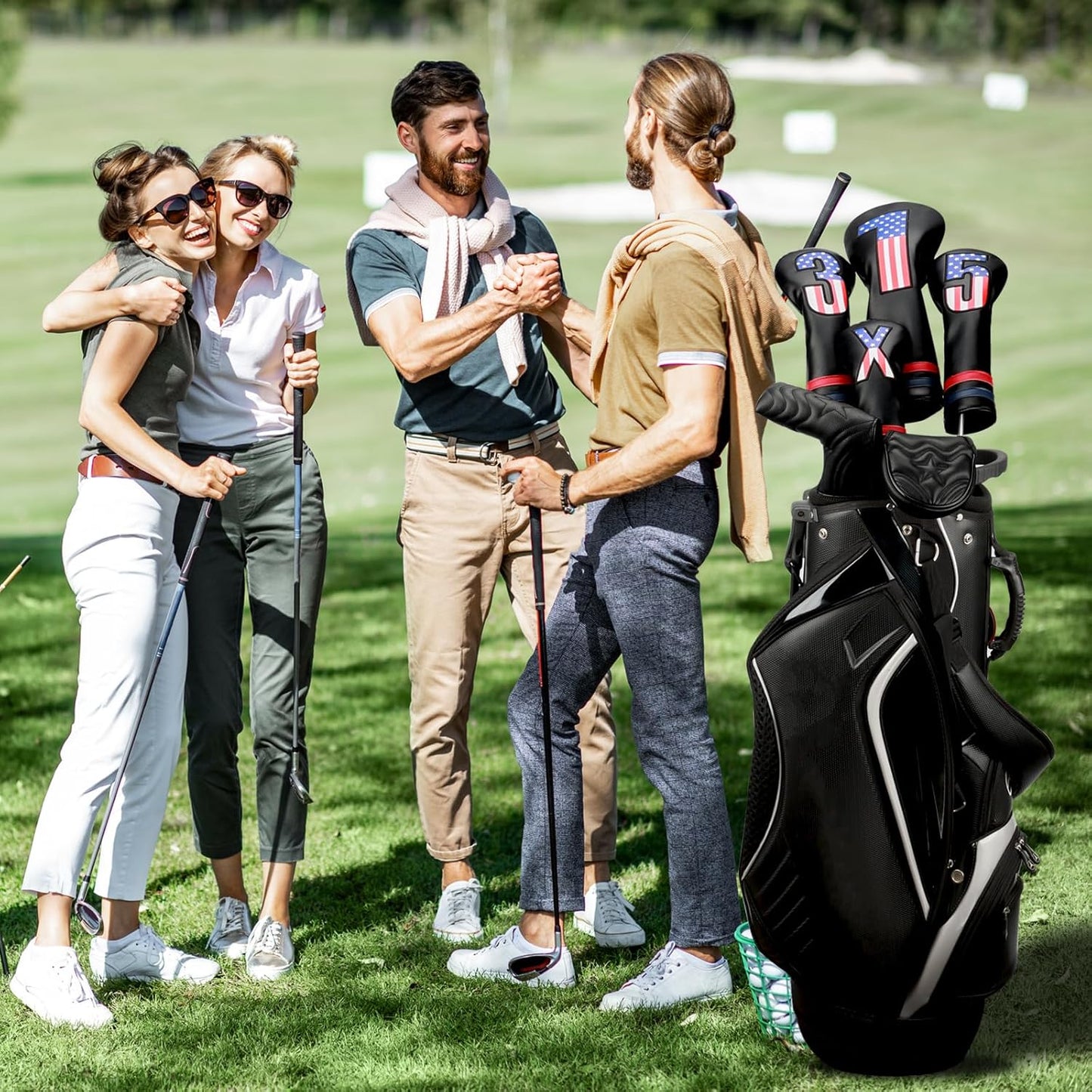 Golf Head Covers, 4pcs or 1pc USA Stars and Stripes Golf Club Covers for Woods and Driver Fairway Hybrid, PU Leather Golf Club Head Covers for Men Women with Interchangeable Tags, Fits Most Golf Clubs