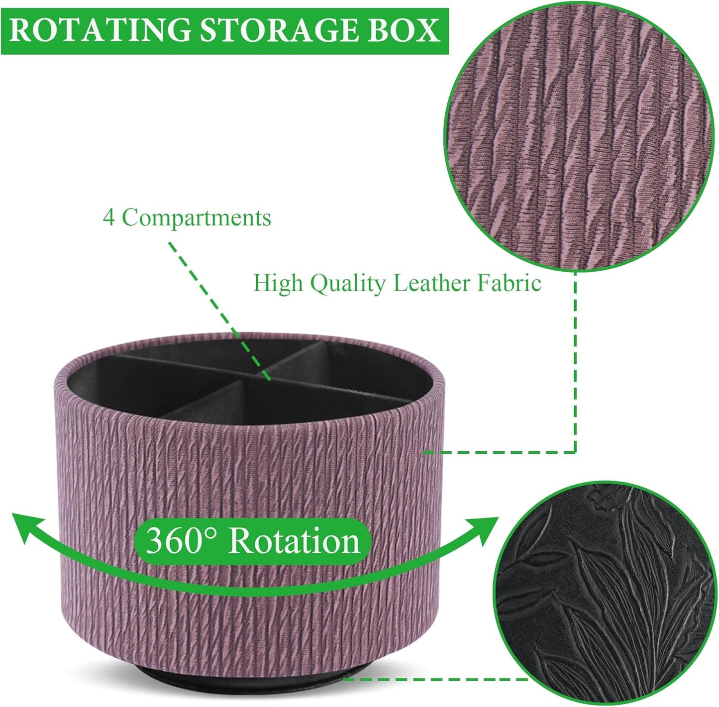 Hennaja Round Leather Art Supply Organizer,Remote Control Holder,360 Degree Spinning,Multi-Functional Pencil Holder,4 Compartments Desktop Stationary Organizer(1-Wood Soil)