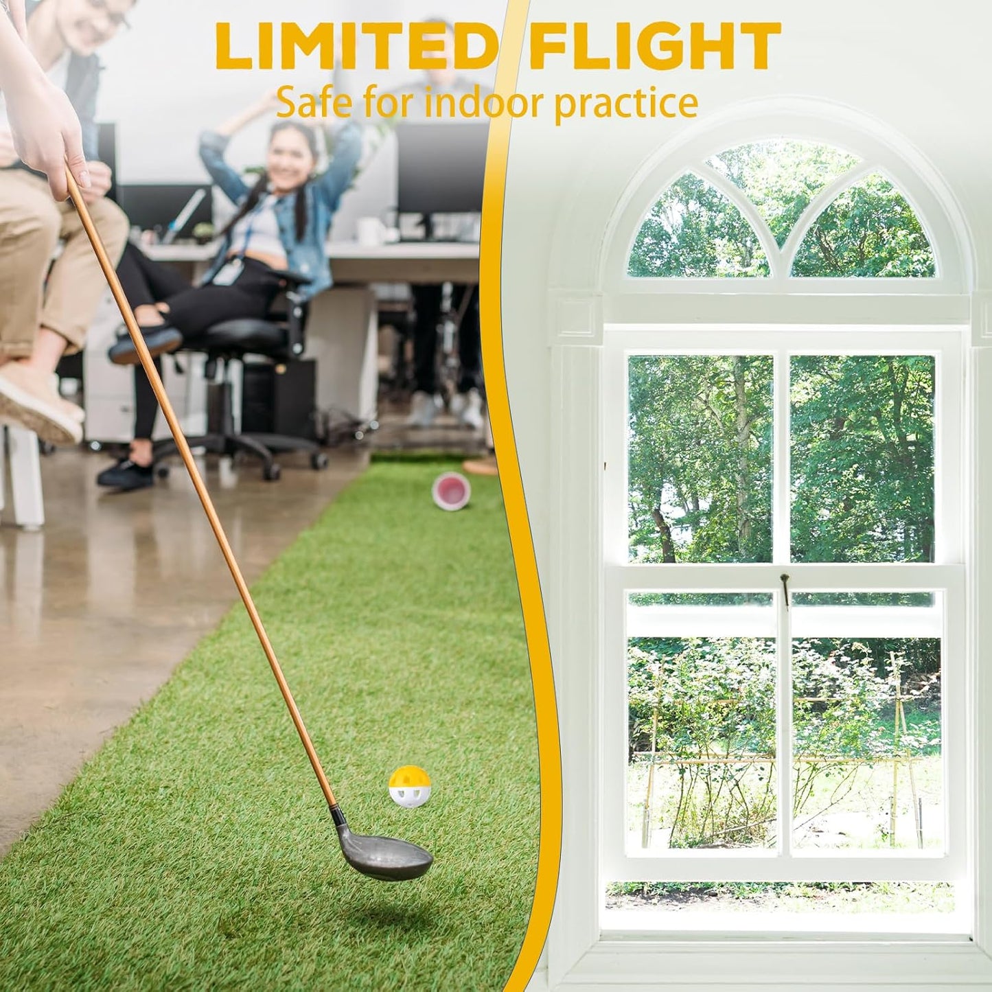 Junkin 50 Pack Practice Golf Balls Limited Flight Plastic Impact Golf Balls 1.65 Inch Hollow Soft Training Resistant EVA Foam Realistic Feel for Indoor Outdoor Swing Training