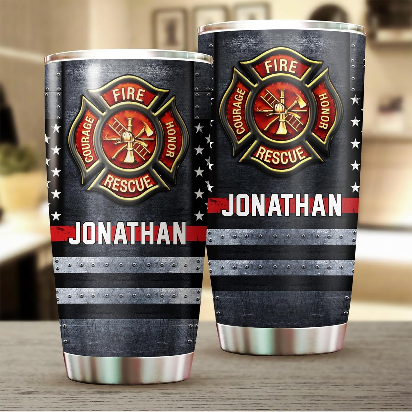 Fireman Thin Red Line Fire Department American Flag Tumbler - Gifts for Firemen, Fireman, Firefighter Academy Graduation Retirement Birthday Gifts - 20oz Tumbler With Lid