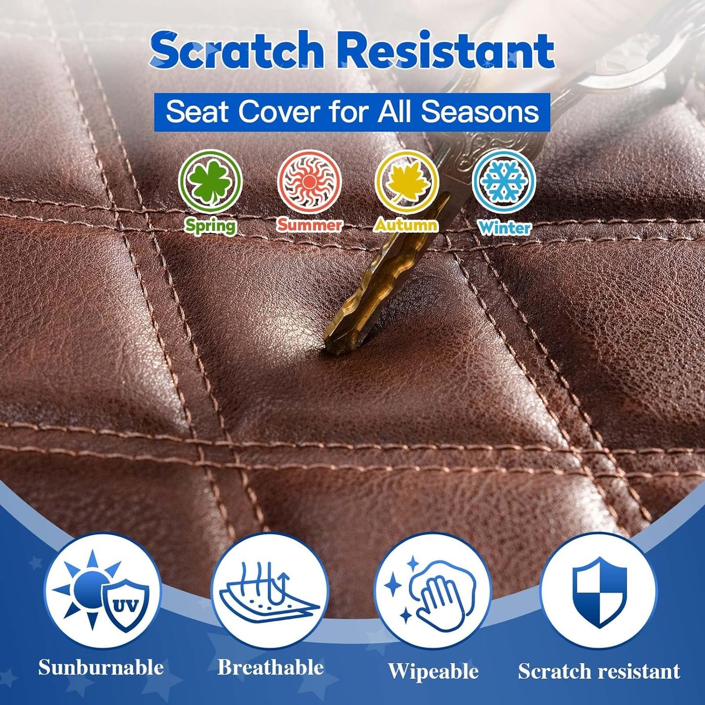 NOKINS Golf Cart Diamond Front&Rear Seat Covers Kit, Front Seat Covers Fits Club Car Precedent/Tempo/Onward Premium Seat Cushion, Rear Seat Covers Fits Aftermarket Standard Cushion(Brown&Brown 8438)