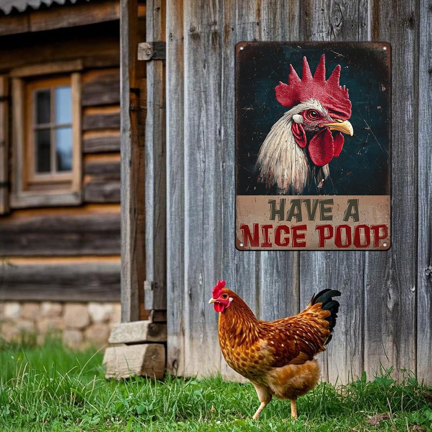 Vintage Chickens Have A Nice Poop Metal Tin Sign 12x16 Inch Chicken Funny Metal Poster Funny Chicken Tin Sign Home Kitchen Garden Bar Pub Restaurant Bathroom Are Wall Decor