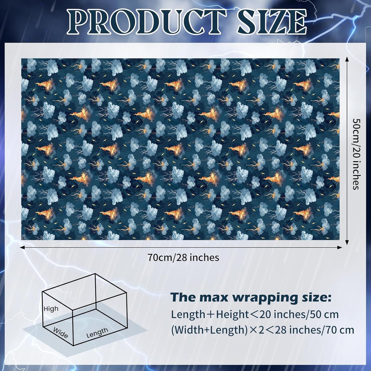 Pineraap Thunderstorm Wrapping Paper 12 Sheets Lightning & Storm Cloud Weather Themed Gift Wrap for Weather Enthusiasts,Meteorologists,20"×28"