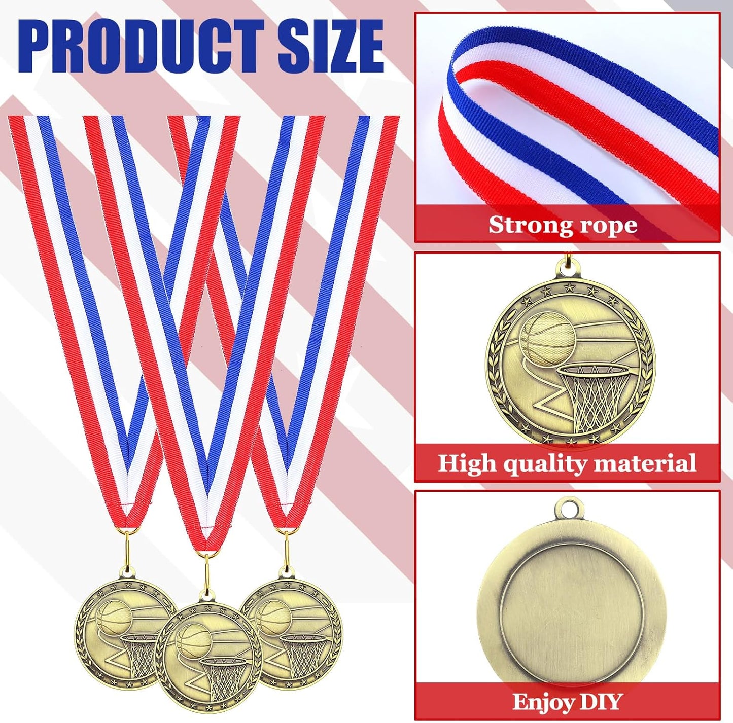 36 Pcs 2'' Gold Medals Bulk Volleyball Football Basketball Soccer Baseball Archery Dink Ball Cheer Track Bowling Awards Medals with Ribbons for Sports Participation Winner Gift