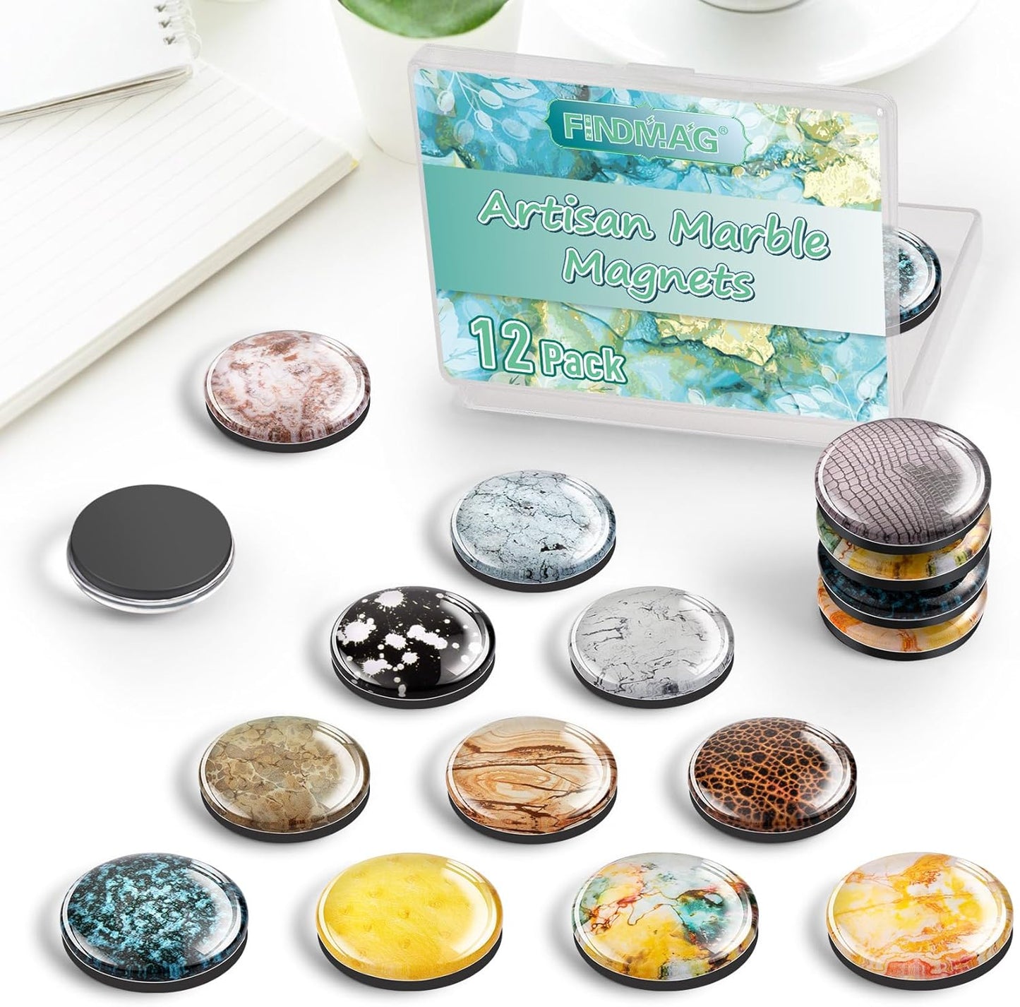 FINDMAG 12 Pcs Refrigerator Magnets Decorative, Small Cute Magnets, Strong Fridge Magnets Sticker, Dry Erase Board Magnet for Classroom, Kitchen, Cabinet, Gift