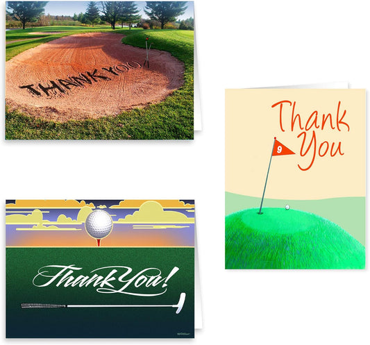 Stonehouse Collection Golf Thank You Cards - 12 Boxed Golf Themed Cards & Envelopes, 3 Fun Designs