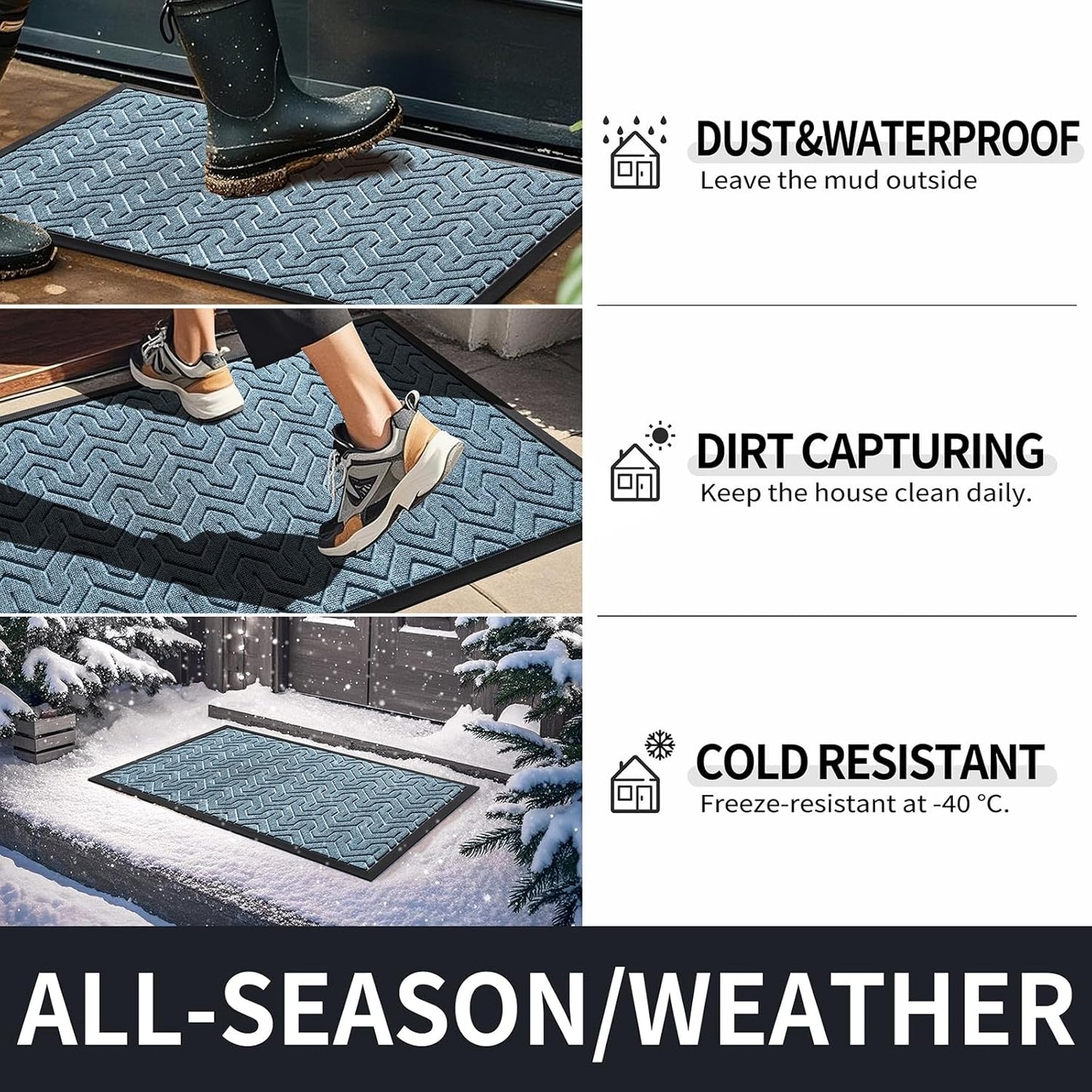 Yimobra Large Door Mat Outside Entrance 47x32, Waterproof Heavy Duty Outdoor Mats for Front Door, Non Slip Rubber Entry Mat for Garage Patio Indoor, Easy Clean, Mix Blue