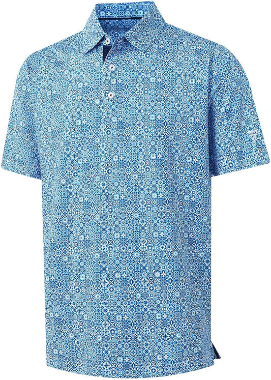 M MAELREG Mens Golf Shirt Short Sleeve Dry Fit Print Moisture Wicking Performance Patterns Collared Polo Shirt