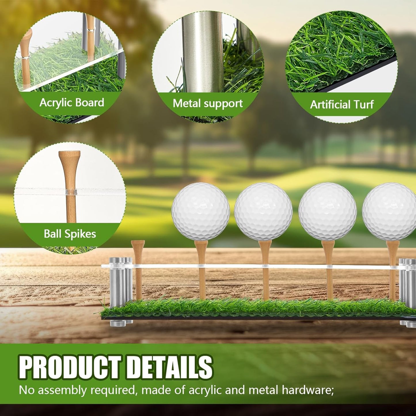 Menkxi Acrylic Metal Golf Ball Holder Display Case with Black Base and Turf Golf Ball Stand Display Box for Golf Decoration(9.84 Inch)