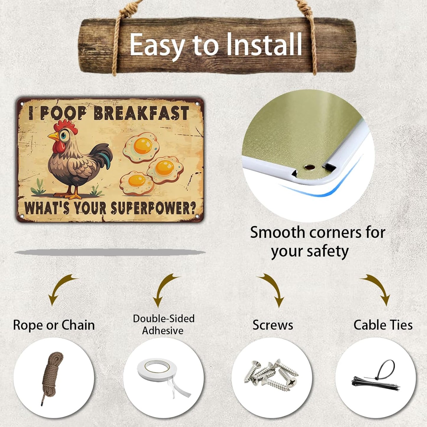 Farm Sign Chickens Pooping Breakfast Tin Sign Plaque Metal Poster 12x8 Inch Wall Decor