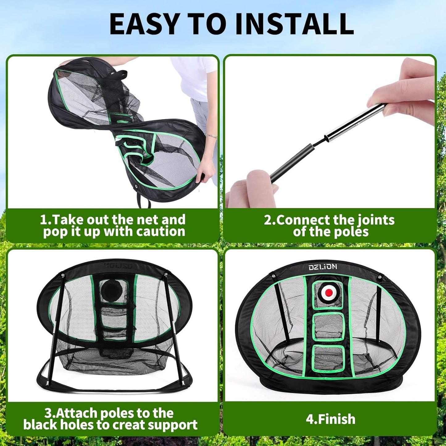 Golf Chipping Net and Mat Set - Pop Up Foldable Indoor Training Target with 2 Hitting Mats and 12 Practice Balls - Gifts for Men, Golfers, Teenage Boys