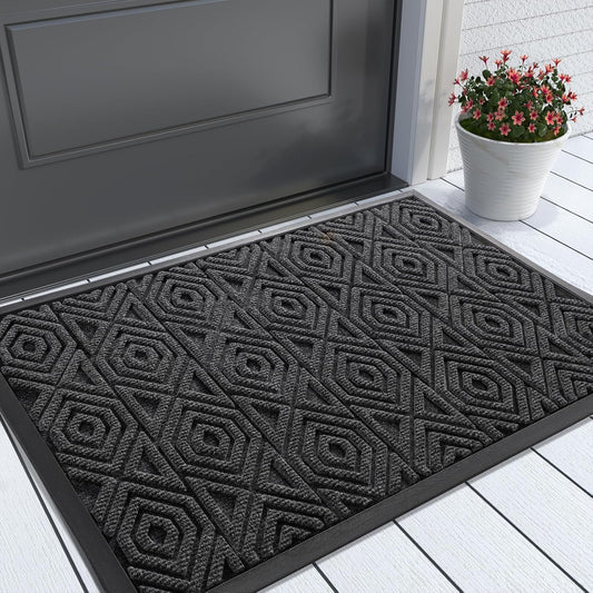 Yimobra Door Mat, Outdoor Indoor Entrance Welcome Mat, Heavy Entry Front Door Mat, Stain & Fade Resistant, Low Profile, Sturdy Rubber, Easy Clean Patio Floor Mat, Waterproof, 29.5 x 17, Black