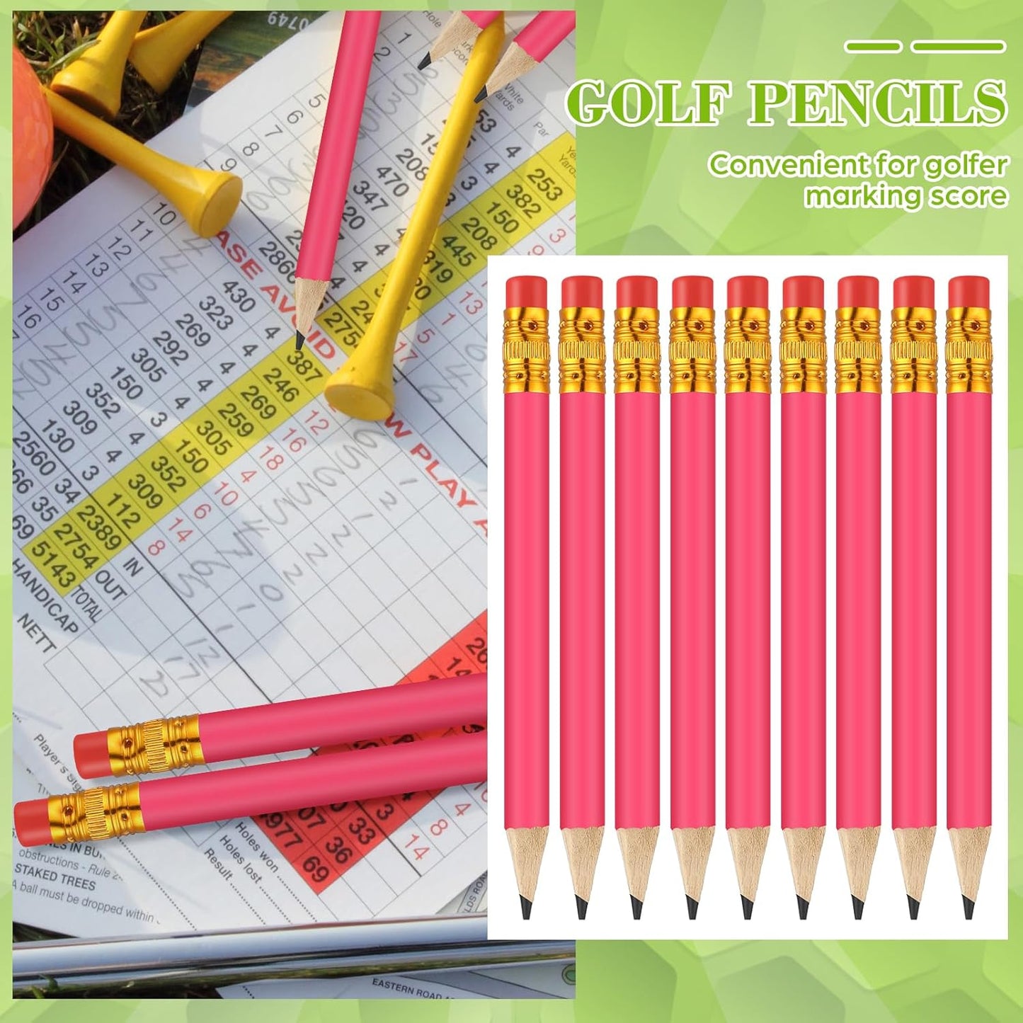 50 Pcs 4 Inch Mini Golf Pencils with Erasers Bulk Pack of Wooden Pencils for Parties Weddings School and Offices (Rose red)