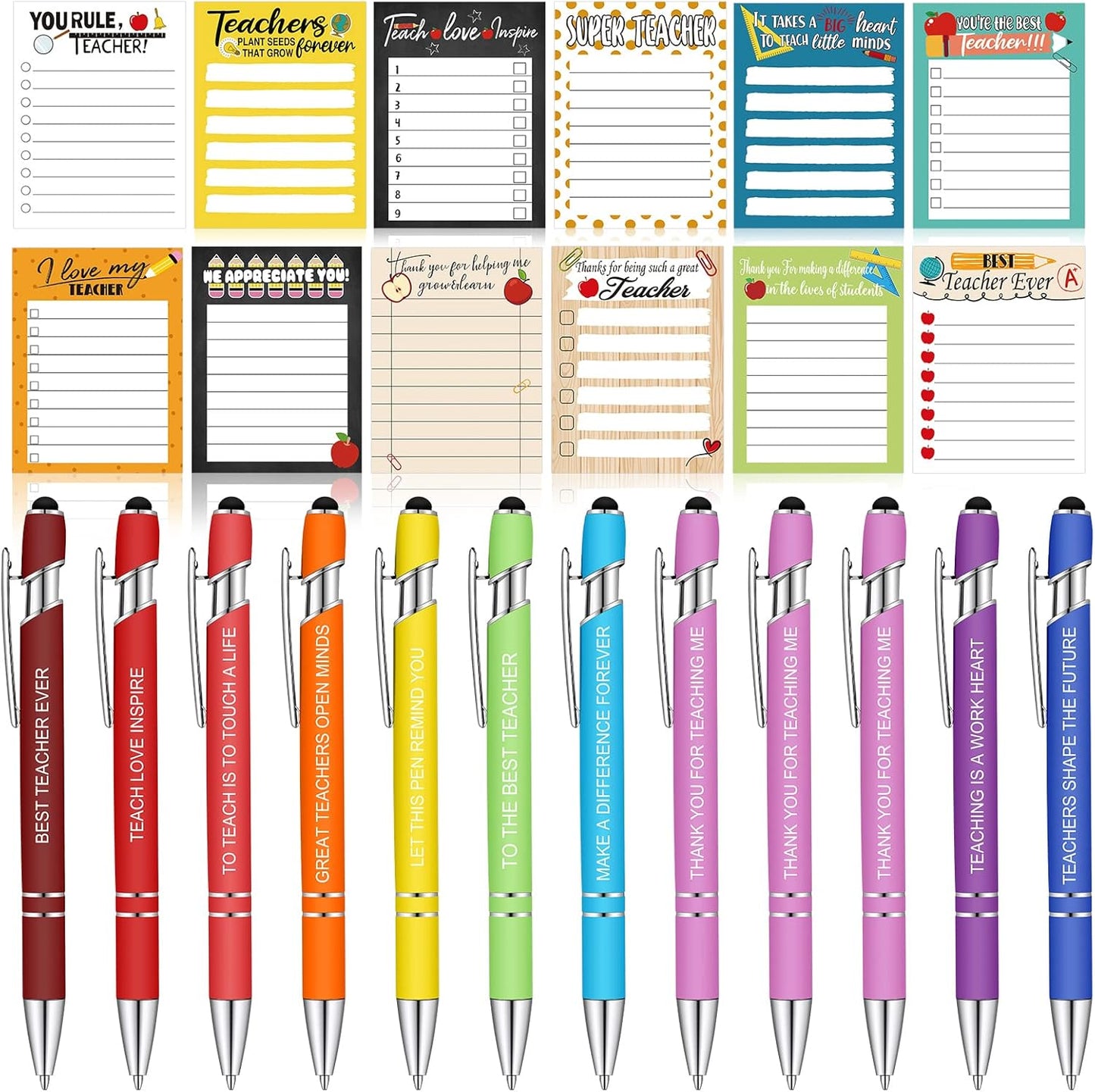 Geyee 24 Pcs Teacher Sticky Notes with Funny Pens Fun Notepads for Adults Coworkers Nurse 3 x 4 Inch to Do List Notepads with Sayings Pen for Lab Week Gifts Teacher Office Supplies