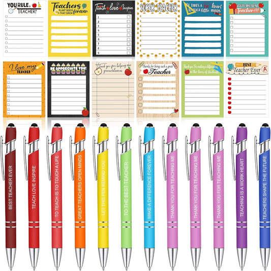 Geyee 24 Pcs Teacher Sticky Notes with Funny Pens Fun Notepads for Adults Coworkers Nurse 3 x 4 Inch to Do List Notepads with Sayings Pen for Lab Week Gifts Teacher Office Supplies
