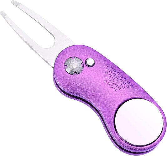 Mile High Life Golf Divot Repair Tool, All Metal Foldable Divot Tool with Pop-up Button & Magnetic Ball Marker