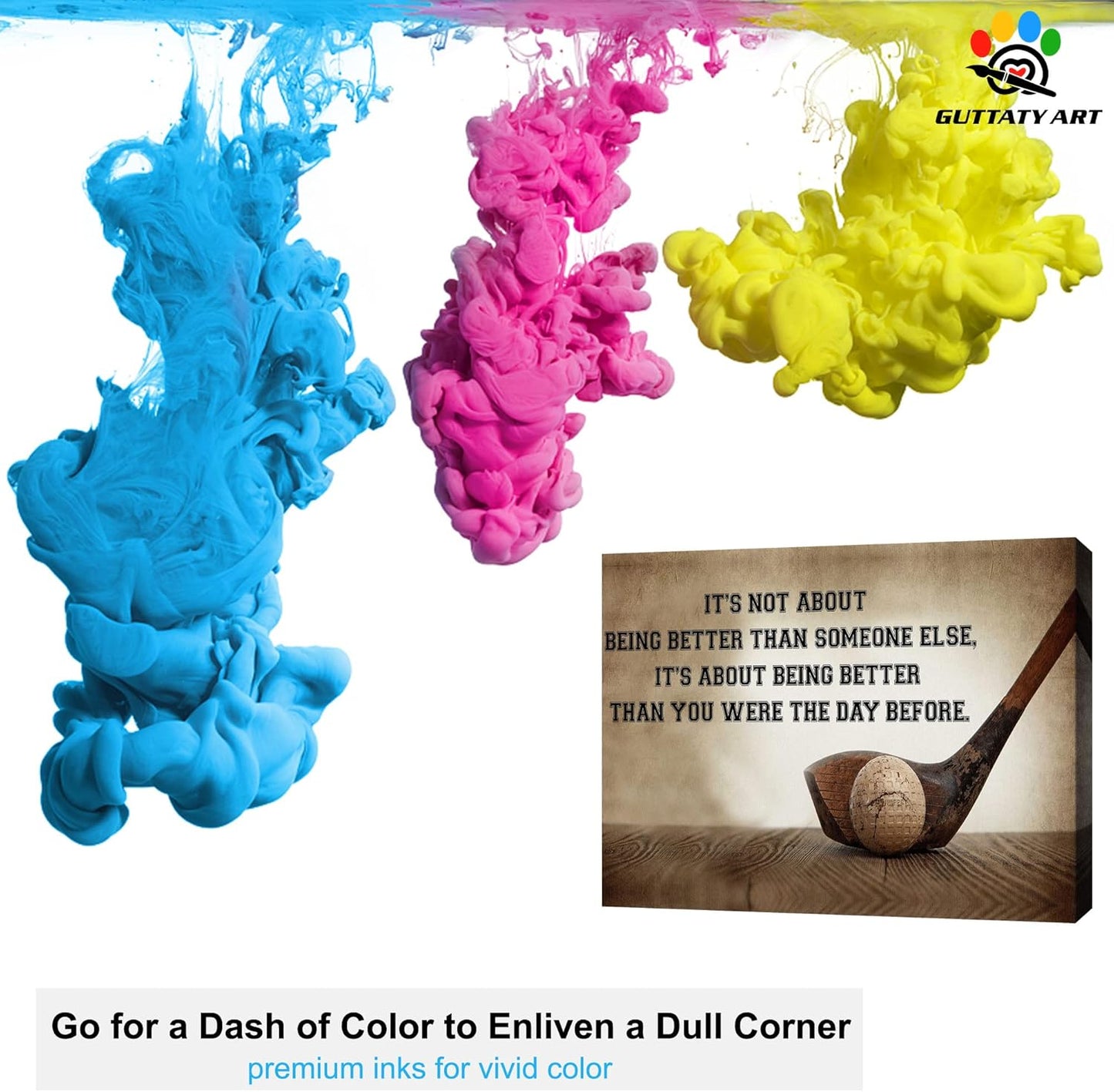 Inspirational Canvas Wall Art, Golf Clubs Wall Art Painting Prints for Living Room Wall Decor, Motivational Quotes Poster Picture for Bedroom Decor, Framed Artwork for Office Home Decor 24x36 Inches