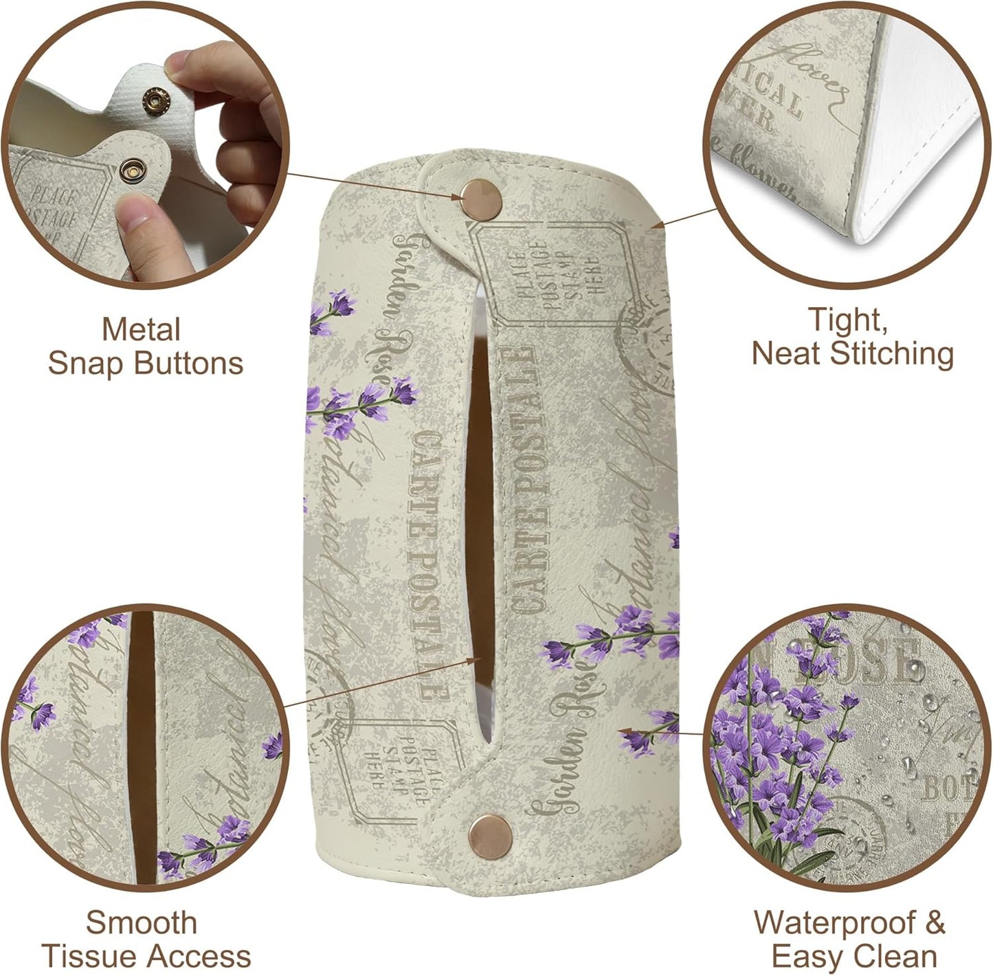 Vintage Lavender Flowers Tissue Box Cover Holder – Rectangular Tissue Organizer, Decorative Napkin Box Case for Home, Office & Car