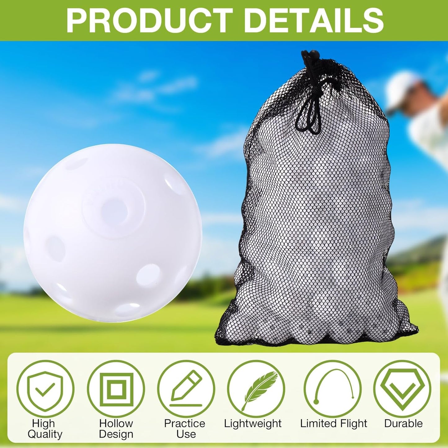 80 Pack Practice Golf Balls Limited Flight 42 mm Golf Training Airflow Hollow Plastic Ball for Women Men Indoor Outdoor Driving Range Swing Practice Home