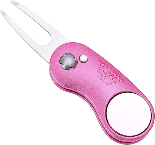 Mile High Life Golf Divot Repair Tool, All Metal Foldable Divot Tool with Pop-up Button & Magnetic Ball Marker