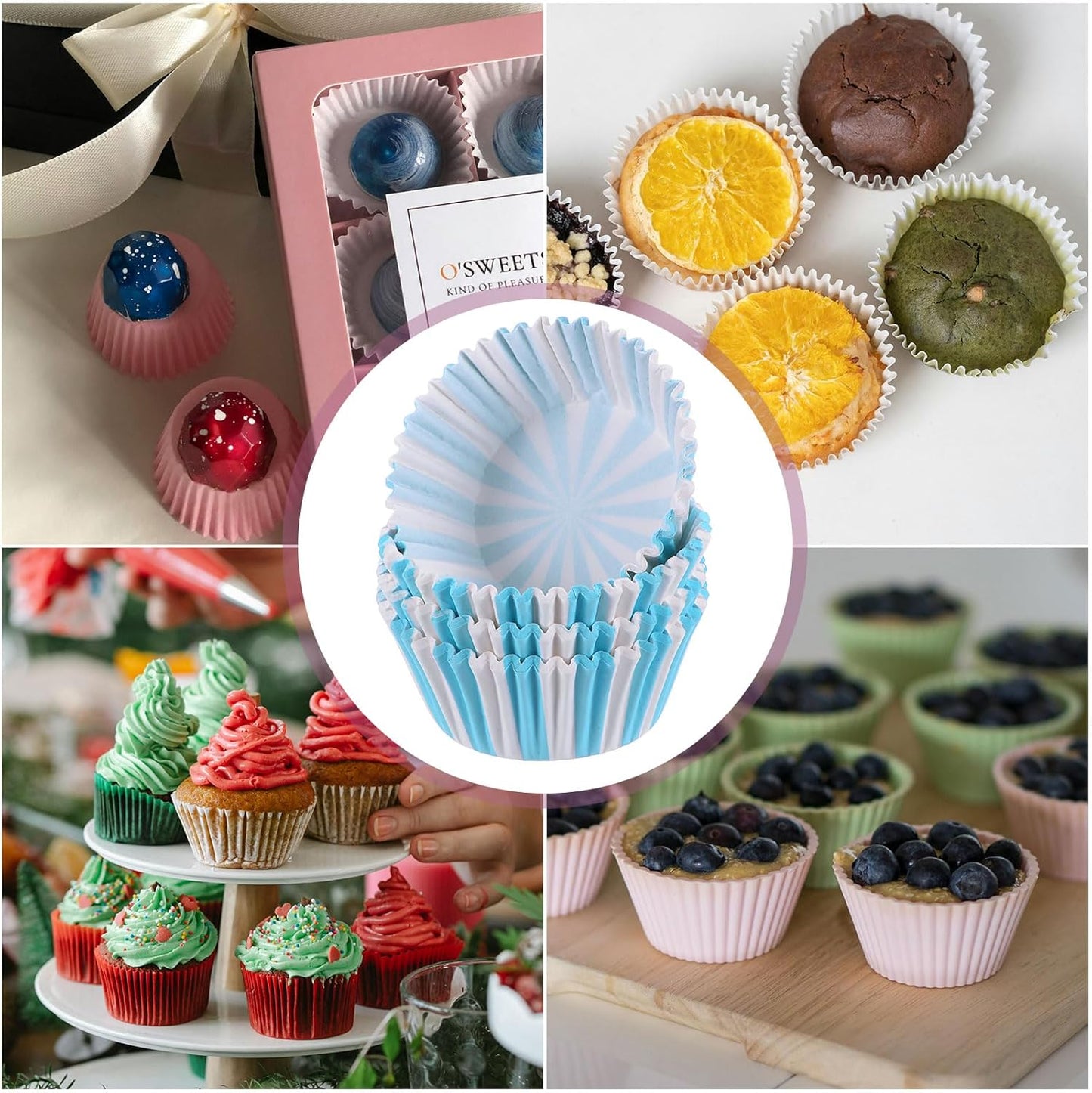 HARFINGTON 100 Count Cupcake Liners Blue Stripe Cupcake Cups Standard Size Muffins Liners Papers Baking Cups Wrappers Greaseproof for Party Wedding Birthday