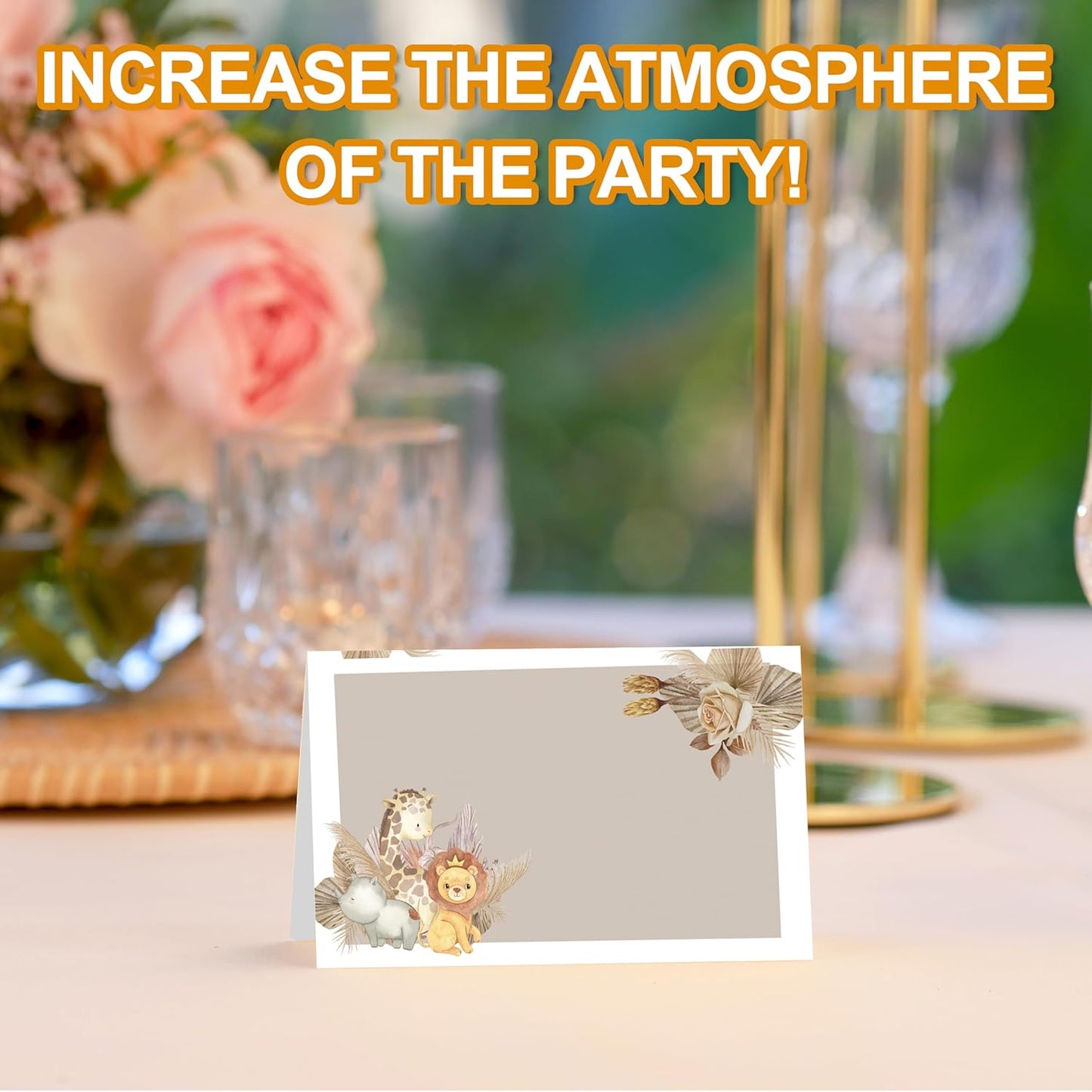 Jungle Animal Place Cards, Safari Table Place Cards For Table Setting, Forest Creature Name Cards For Birthday Party Baby Shower Gender Reveal, 25 Cards Included -16